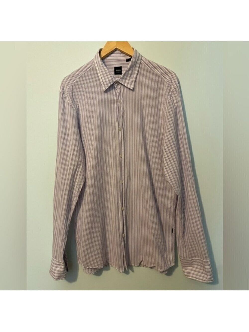 COPY Hugo Boss Men’s Striped White and Purple Button Up Shirt XL